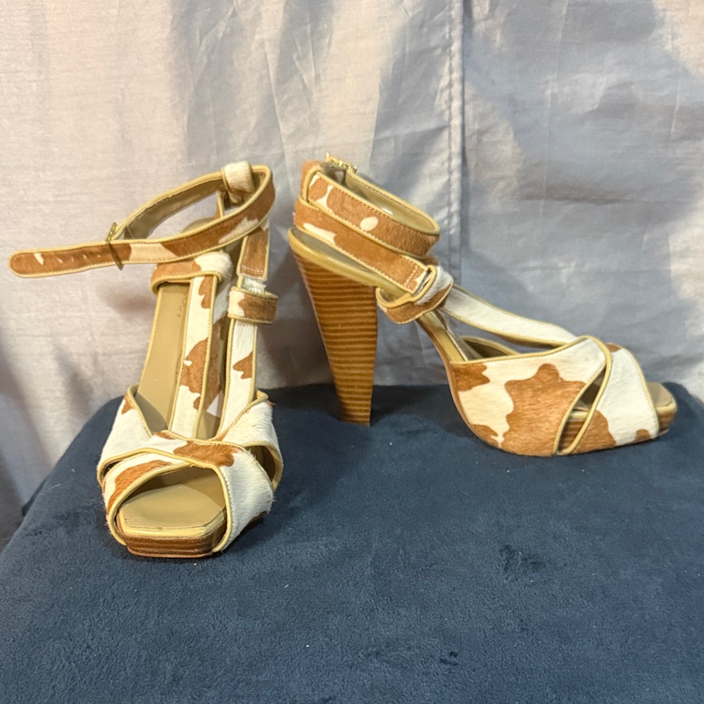Women's Tan And Cream Strappy Heels